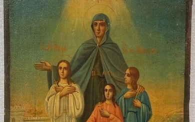 Icon, St. Sofia, Nadesda, Luna and Vera - Wood - 19th century