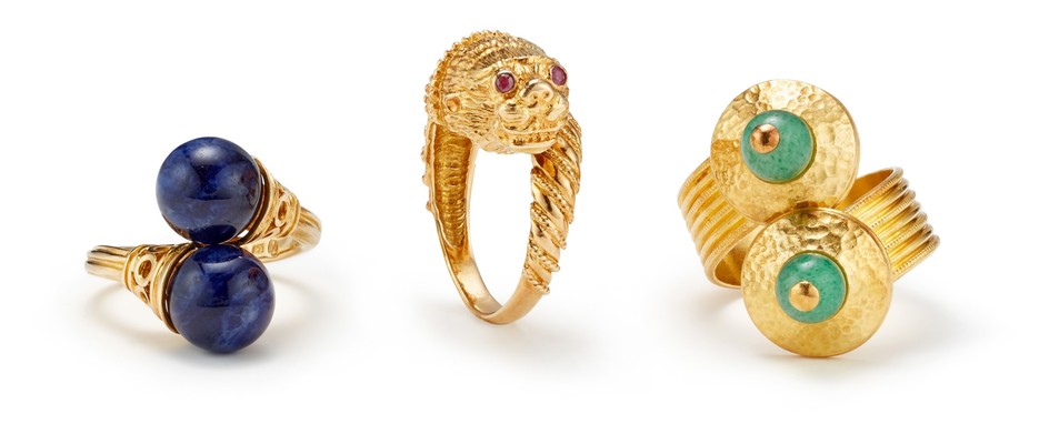 Ilias Lalaounis, A Group of Gem-Set and Gold Rings
