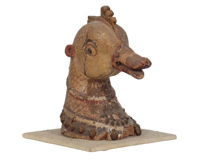Inde sculpture en bois polychrome "tête de canard" 18ème