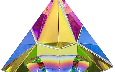 Iridescent Colored Crystal Prism Pyramid Paperweight