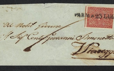 Italian Ancient States - Parma 1855/1853 - 25c bruno rosso on letter - Sassone. nº 8