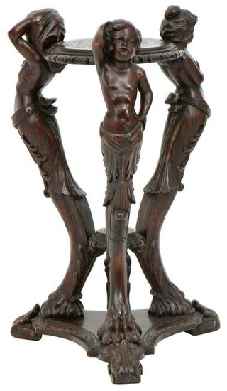 Italian Figural Carved Walnut Pedestal