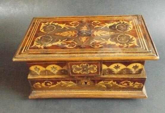 Italian Renaissance Style Inlay Wood Jewelry Box 19th C
