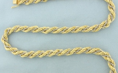 Italian Two Tone Rope Link Necklace in 18k Yellow and White Gold