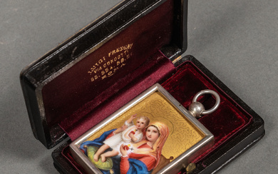 Italian silver reliquary with enamel plaque of the Madonna and...