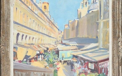 JONAS Lucien. (1880-1947). "Florence, the Rialto market". Canvas...