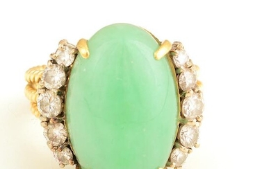 Jade, Diamond, 14k Yellow Gold Ring.