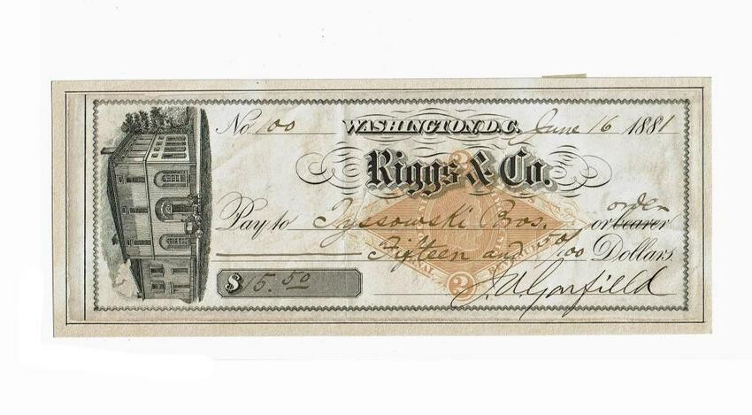James Garfield Signed Check as President, One of Only