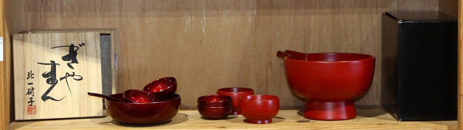 Japanese Vermilion Lacquered Bowls, Serving Set