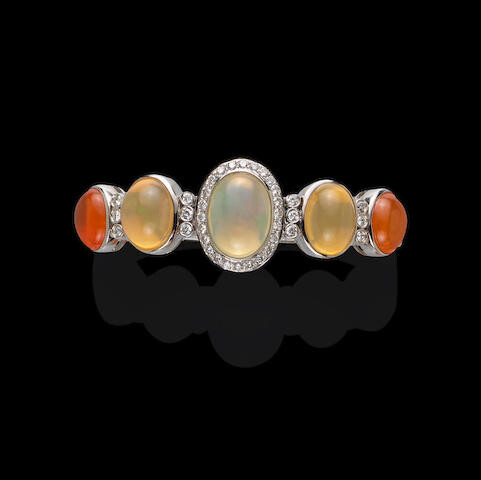 Jelly Opal and Diamond Bangle Bracelet