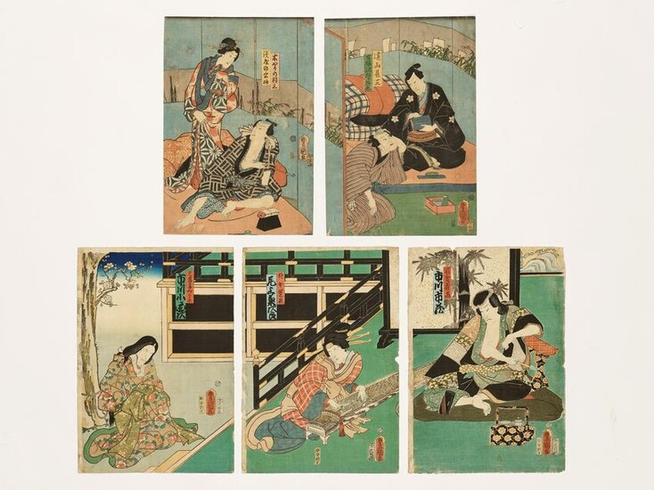KUNISADA: ONE DIPTYCH AND ONE TRIPTYCH WOODBLOCK PRINT