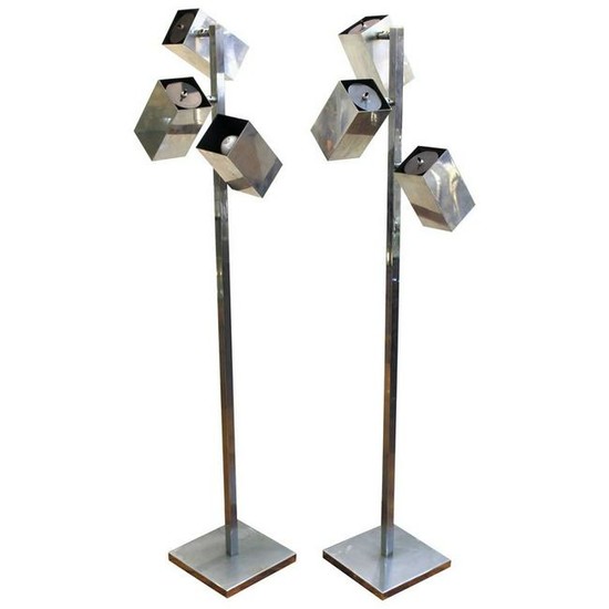 Koch & Lowy Modern Chrome Floor Lamps, Pair