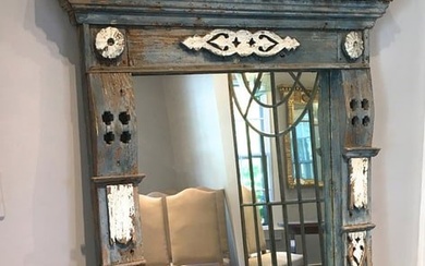 Large 19th C Swedish Painted Wooden Mirror with Doves