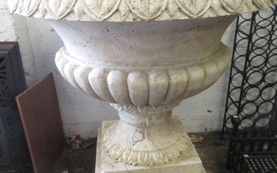 Large 20th Century reconstituted marble pedestal garden urn ...