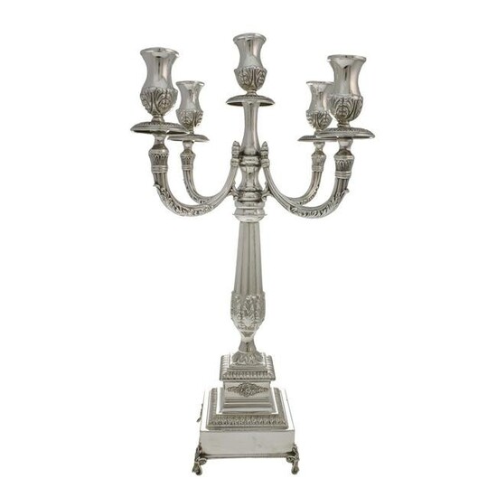Large Luxurious Sterling Silver Five Light Candelabra.