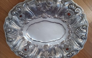Large oval serving tray with stones - Italy (1) - Silver - Italy