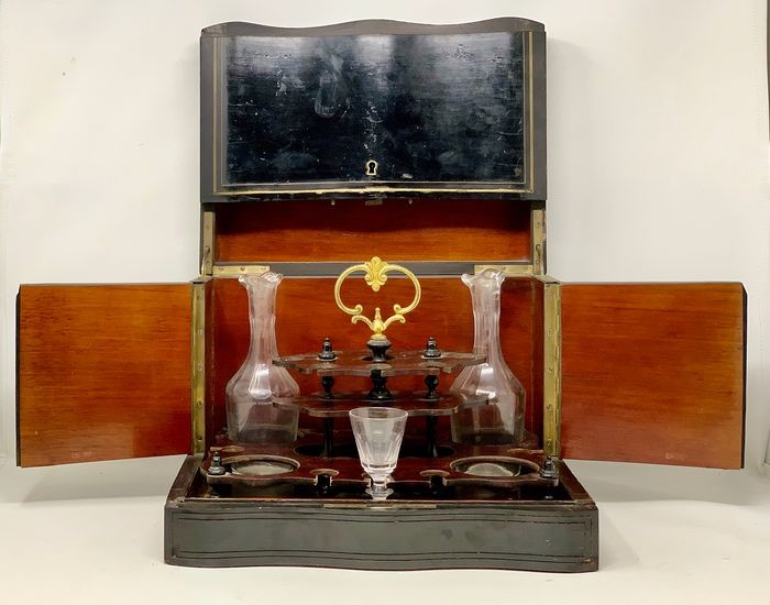 Liquor cabinet - Napoleon III - Brass, Crystal, Mahogany Wood - mid 19th century