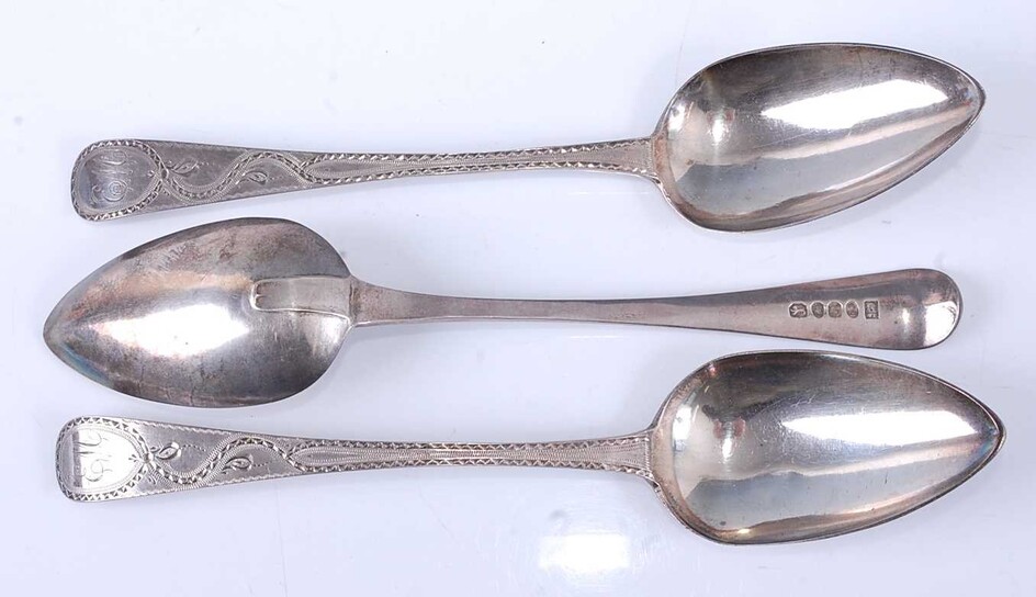 A set of three George III silver tablespoons
