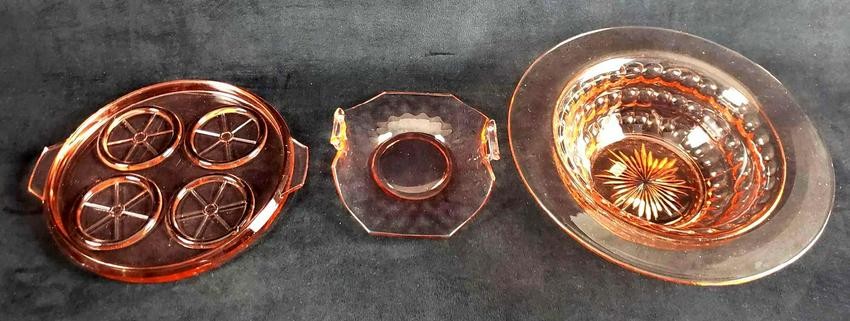 Lot of Three Pink Depression Glass Dishes