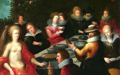 Louis de Caullery (1580-1621), - Atelier/ Schule - Festgesellschaft mit Venus und Amor, Allegorie der Liebe. - NO RESERVE