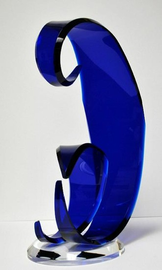 Lucite Acrylic Sculpture "Blue Wave" signed by Grace