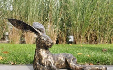 Lying Hare - Patinated bronze - recent