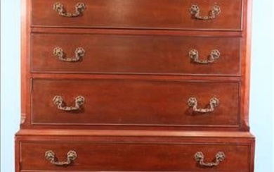 Mahogany 9 drawer chest with brass pulls and dental molding