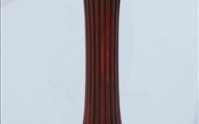 Mahogany column pedestal with 4 ball feet, round top, 34 in. T.