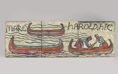 « Mare Harold sic » Panneau mural en trois parties en céramique polychrome à décor...