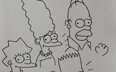 Matt Groening Simpson Family drawn and signed sketch