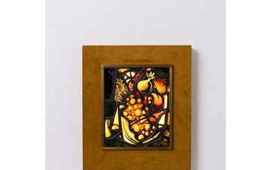 Max Ingrand (1908-1969), after Stained glass in a lit case Stained glass, brass, wood, velvet and