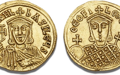 Michael II the Amorian with Theophilus, 820–829, Constantinople, 821–829, Solidus, crowned bust...