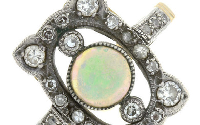 Mid 20th 18ct gold opal & diamond ring