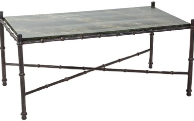 Mid Century Modern Faux Marble and Faux Bamboo Table, 20th c., the faux marble top inset in a faux
