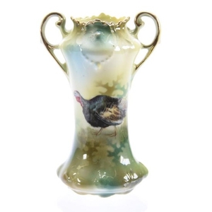 Miniature Vase, Unmarked Prussia Turkey Scene