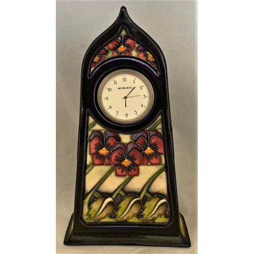Moorcroft pottery art nouveau style mantel clock, decorated ...
