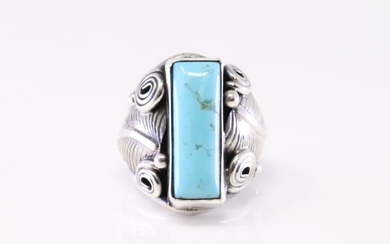 Native American Navajo Sterling Silver Turquoise Ring By Darrell Morgan.