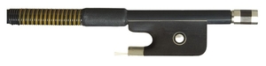 Nickel-Mounted Viola Bow - The round carbon-fiber stick unstamped, the ebony frog with parisian eye, the nickel and ebony adjuster, weight 65 grams (without hair).