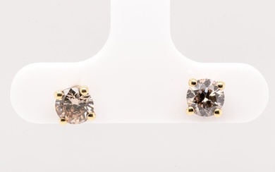 No Reserve Price - 1.00 tcw - Fancy Deep Mix Brown - 14 kt. Yellow gold - Earrings Diamond