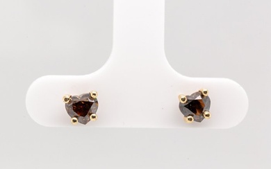 No Reserve Price - 1.04 tcw - Fancy Dark Orangy Brown - 14 kt. Yellow gold - Earrings Diamond