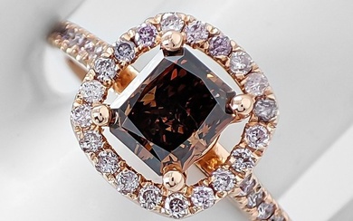 ***No Reserve Price*** 1.41 Carat Fancy and Pink Diamonds Ring - 14 kt. Pink gold - Ring