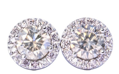 No Reserve Price - 2.47 ctw 2.05 ct Light Gray + 0.42 ct Light Pink - Fancy Pink VVS1 to VVS2 Earrings - White gold - 2.05ct. Round Grey Diamond - Diamond