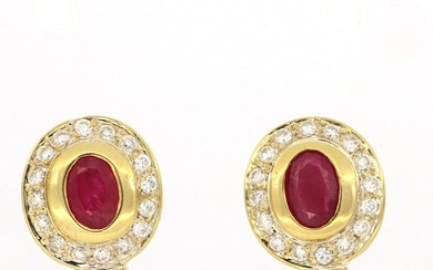 No Reserve Price - Earrings - 18 kt. Yellow gold - 0.70 tw. Ruby - Diamond