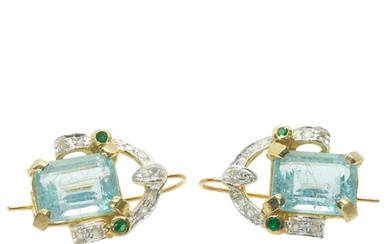 No Reserve Price - Earrings - 9 kt. Silver, Yellow gold Aquamarine - Emerald