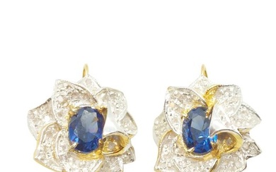 No Reserve Price - Earrings - 9 kt. Silver, Yellow gold Sapphire - Diamond