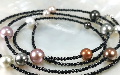 No Reserve Price - Long 100cm Tahiti, Southsea, FW pearls necklace - Necklace Silver Pearl - Spinel