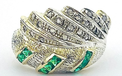 No Reserve Price - Ring Silver, Yellow gold Diamond (Natural) - Emerald