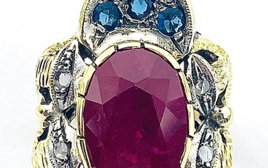 No Reserve Price - Ring Silver, Yellow gold Ruby - Mixed gemstones