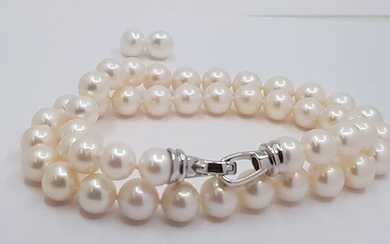 No reserve price - 925 Silver - 9x10mm Freshwater Pearls - Earrings, Necklace, Set