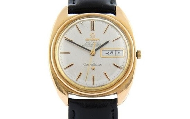 OMEGA - a Constellation wrist watch. Yellow gold plated case with stainless steel case back. Case
